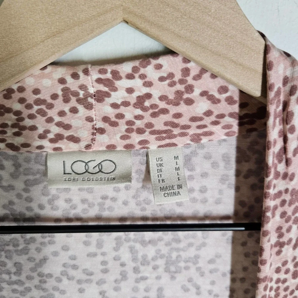 Logo Lori Goldstein Jersey Open Front Cardi Top Ruffles M‎ Rose Pink Floral